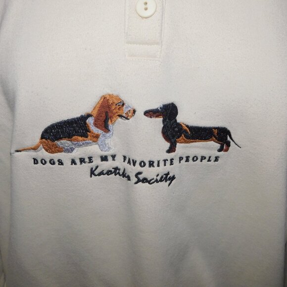 KAOTIKO BCN Spain Women XL Cream Collared Sweatshirt DOGS ARE MY FAVORITE PEOPLE - Picture 3 of 11